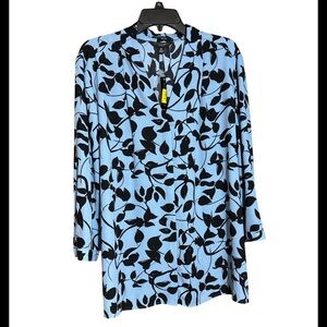 Investments Caroline Blue and Black vine Print Blouse NWT size 2X Pit